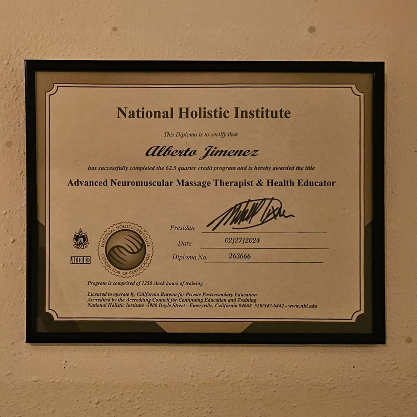 National Holistic Institute diploma