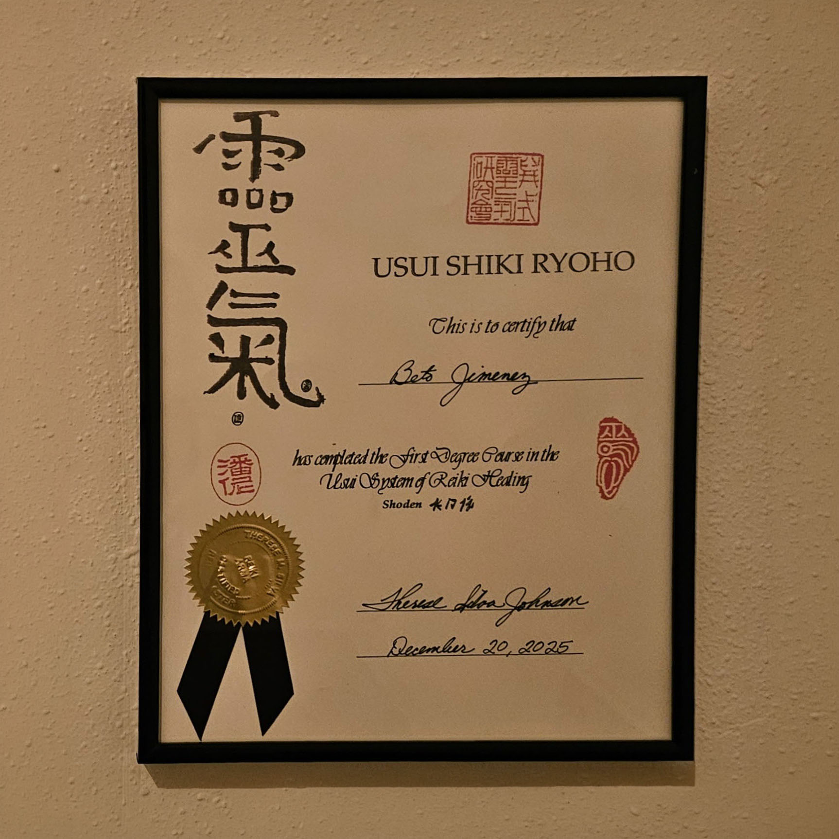 Reiki first degree certification