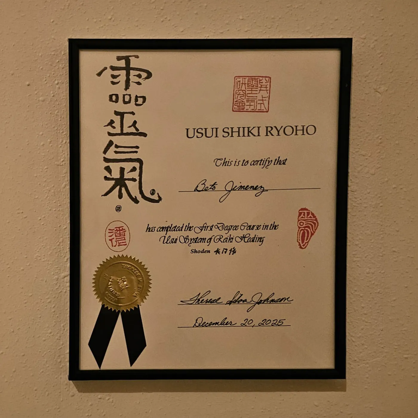 Reiki first degree certification